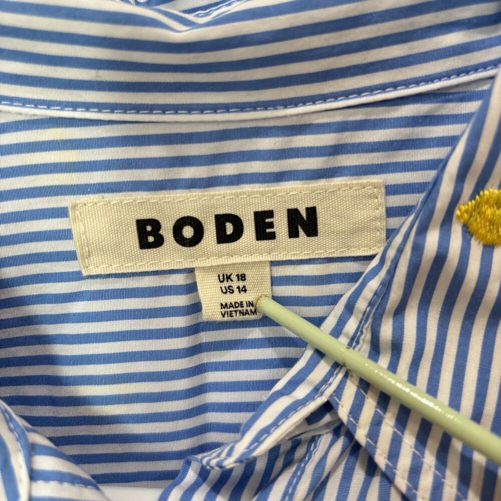 Boden Sienna Embroidered Lemons Shirt US 14 Blue Stripe Yellow Fruit Resort Prep - Picture 5 of 8
